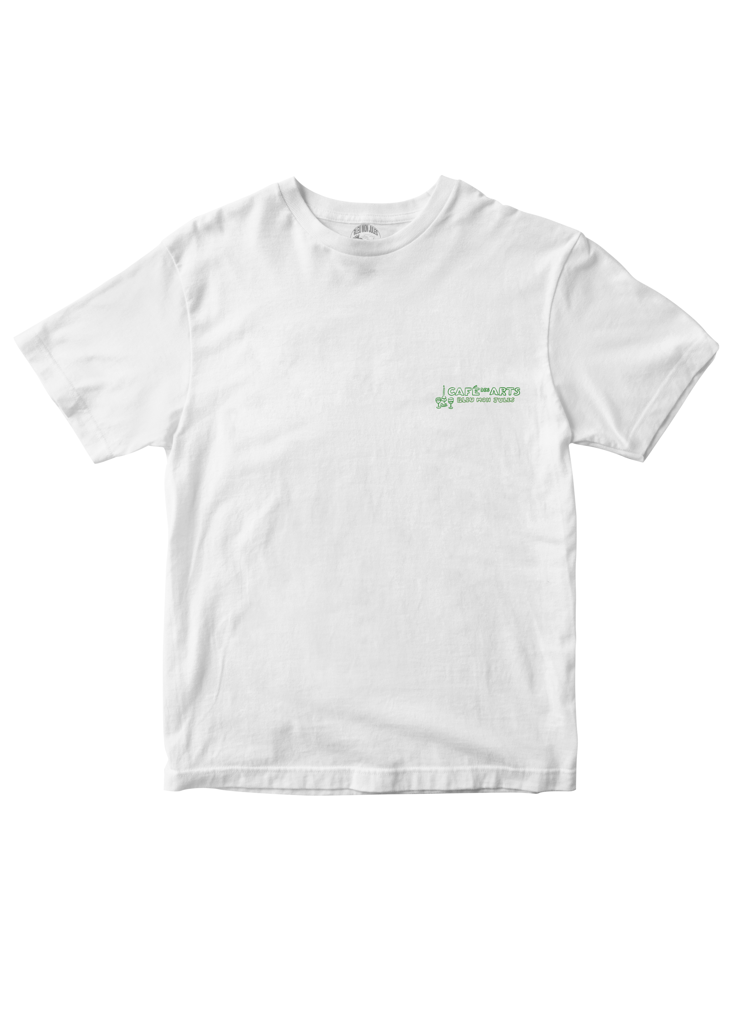 T-shirt blanc manches courtes bleu Café des Arts 2025 face