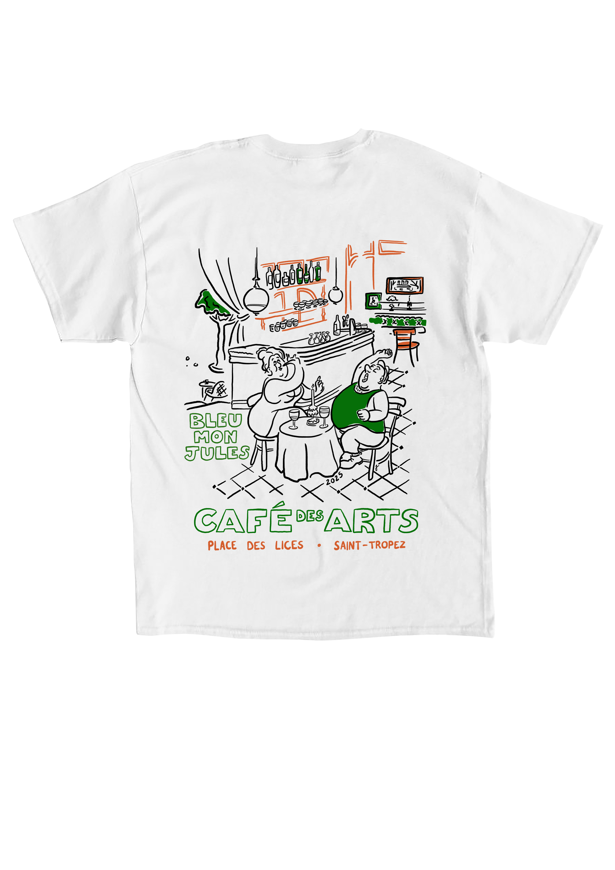 T-shirt blanc manches courtes bleu Café des Arts 2025 dos