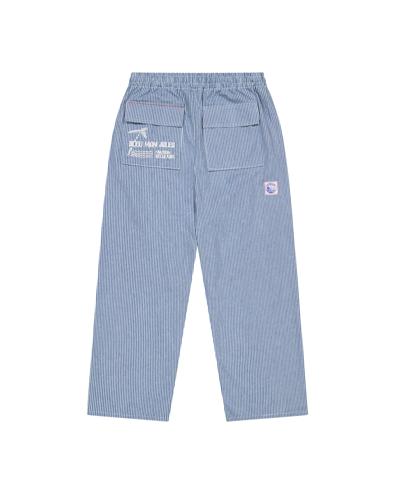 Pantalon rayé bleu et blanc Bleu mon Jules x Maison Stellaire, taille élastiquée, vue de face