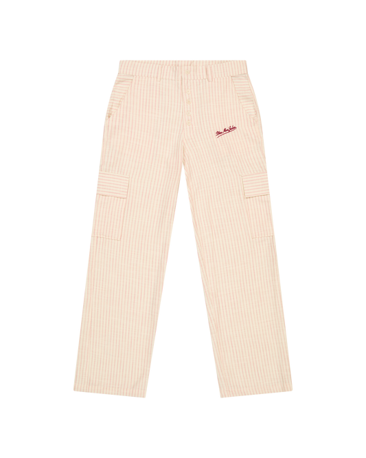 Pantalon cargo rayé rouge et blanc Bleu mon Jules, poches plaquées, taille élastiquée, vue de face