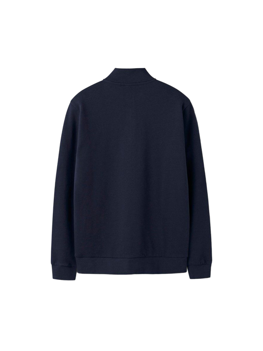 Sweat Ventoux Bleu mon Jules, vue dos, coupe droite, matière épaisse bleu marine, col montant zippé.