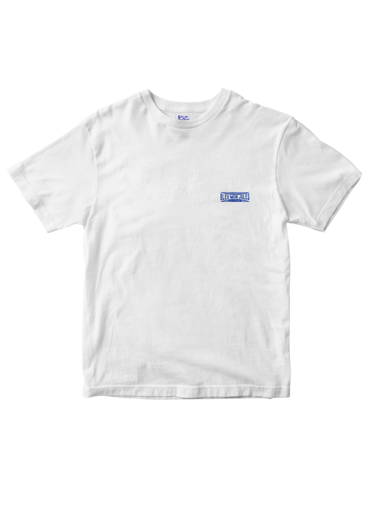 T-shirt blanc Bleu mon Jules, logo face, vue de face
