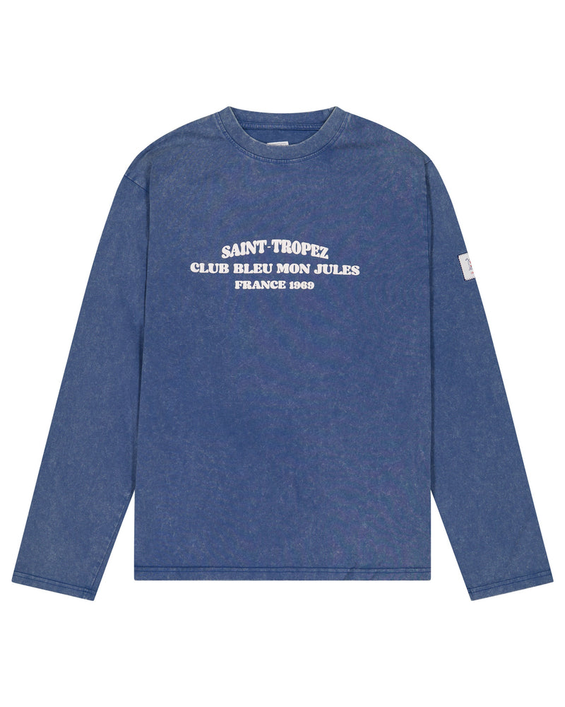 Sweatshirt bleu délavé Saint Tropez Club Bleu Mon Jules France 1989, manches longues col rond