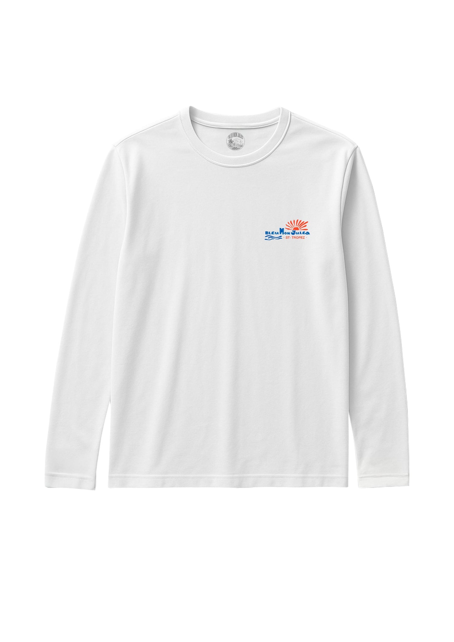 Vue avant du T-shirt Bouée – Avant simple et épuré du T-shirt blanc à manches longues, coupe droite confortable.