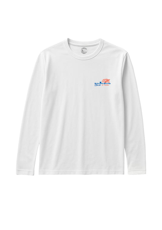 Vue avant du T-shirt Bouée – Avant simple et épuré du T-shirt blanc à manches longues, coupe droite confortable.