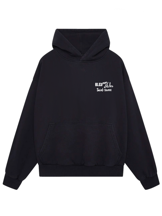 Sweat à capuche noir Java Bleu face