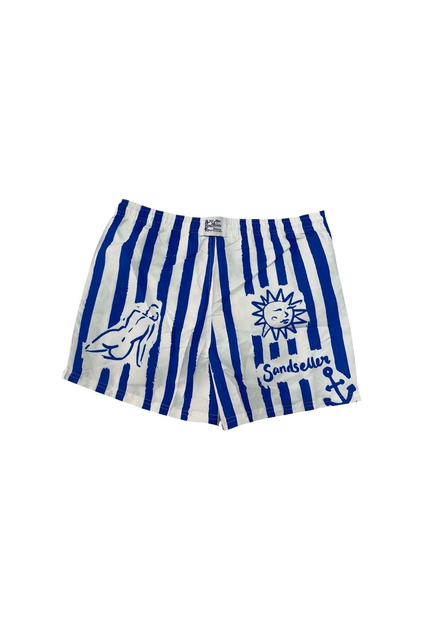 Maillot de bain à rayures bleu et blanc dos