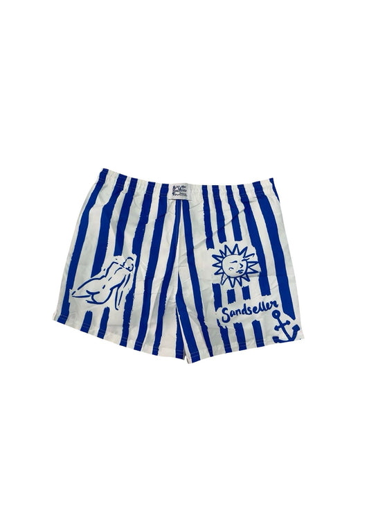 Maillot de bain à rayures bleu et blanc dos