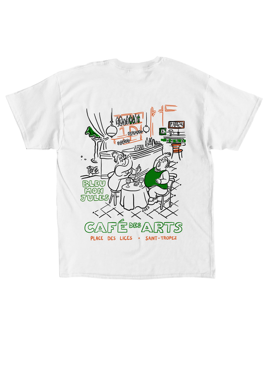 T-shirt blanc manches courtes bleu Café des Arts 2025 dos