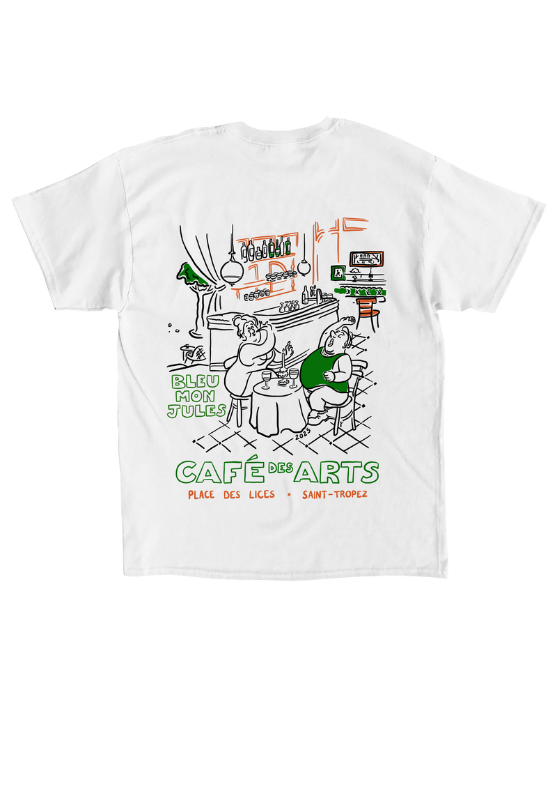 T-shirt blanc manches courtes bleu Café des Arts 2025 dos
