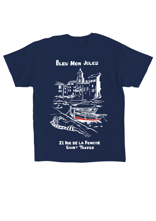 T-shirt bleu Ponche dos - manches courtes