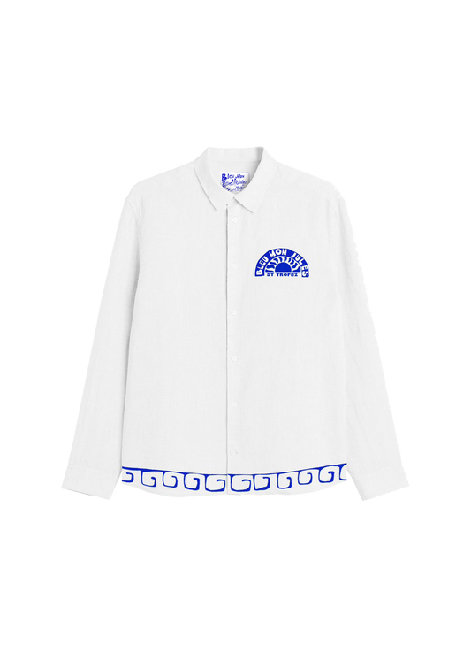 Chemise Hydra Lin blanc vue de face – Bleu Mon Jules