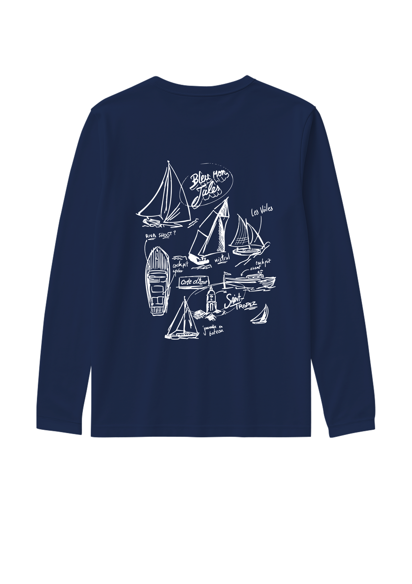 T-shirt à Manche longue de couleur bleu marine aux trait blanc dos