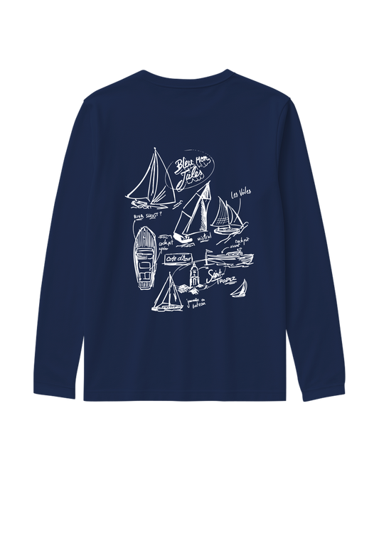 T-shirt à Manche longue de couleur bleu marine aux trait blanc dos