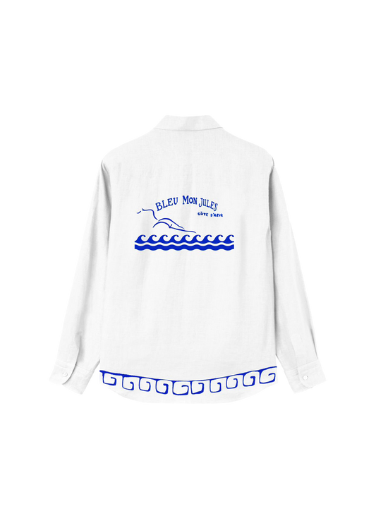 Chemise Hydra Lin blanc vue de face – Bleu Mon Jules