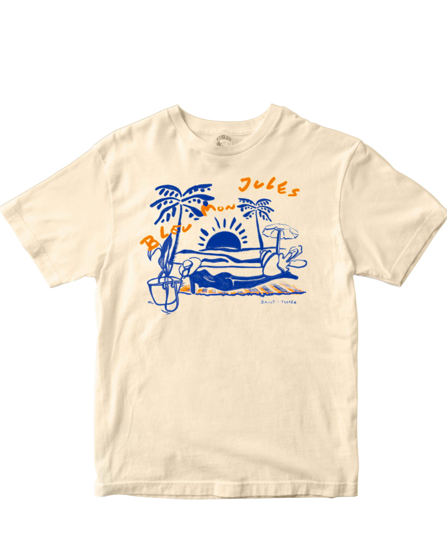 T-shirt beige manches courtes bleu Pampelonne dos