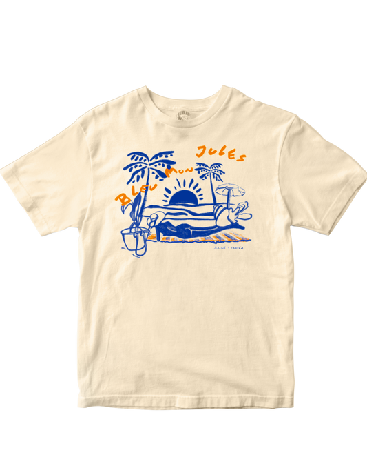 T-shirt beige manches courtes bleu Pampelonne dos