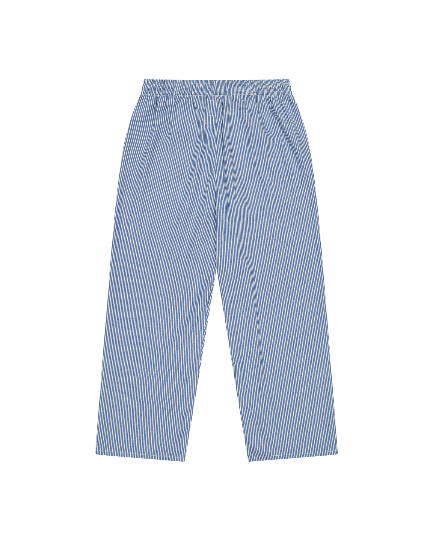 Dos pantalon rayé Bleu mon Jules, broderie BMJ côté cuisse, étiquette cousue