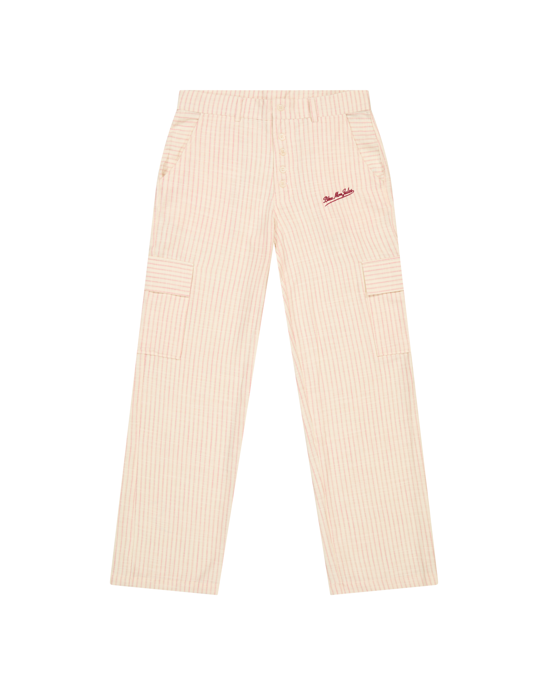 Red Striped Pants - Cargo Cut - Size S/M — Red and ecru, 100% cotton — photo 2