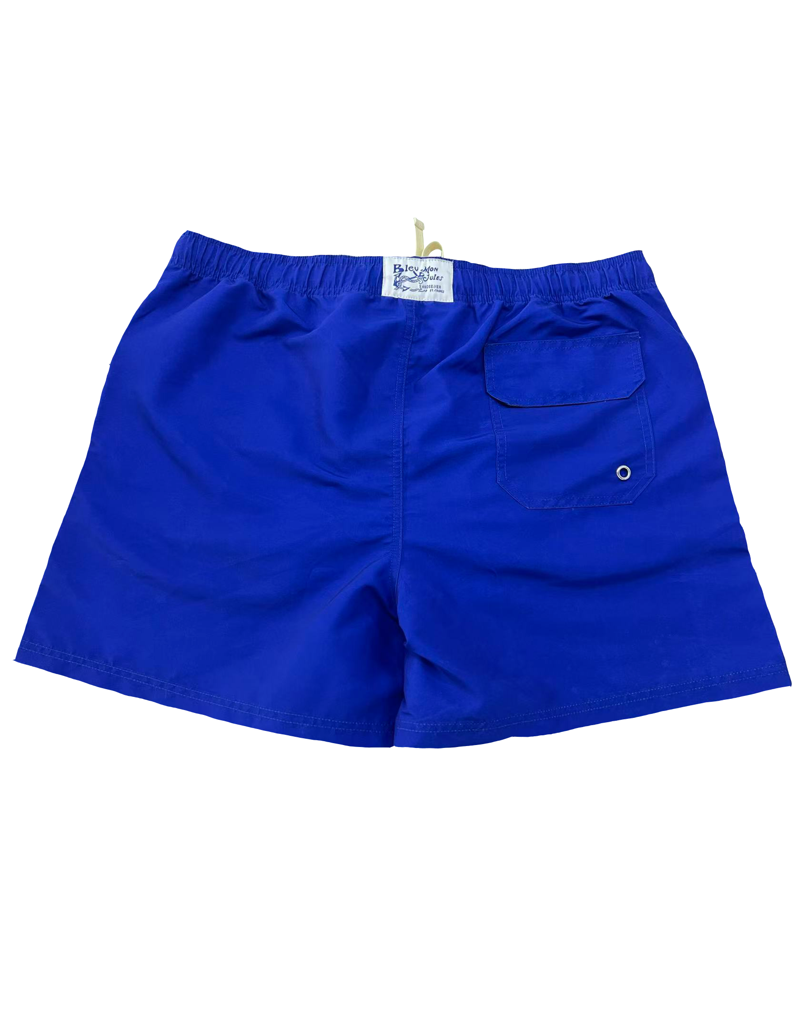 Dos short de bain Bleu mon Jules bleu roi uni, poche arrière à rabat et étiquette tissée Saint-Tropez