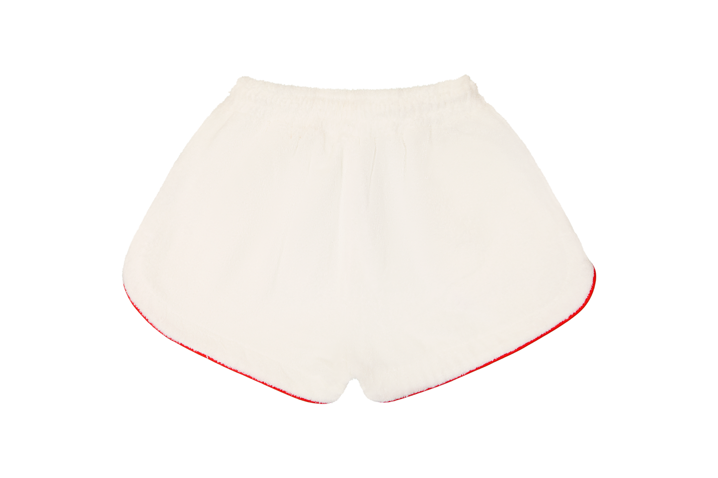 Dos short éponge blanc Bleu mon Jules, passepoil rouge sur les jambes