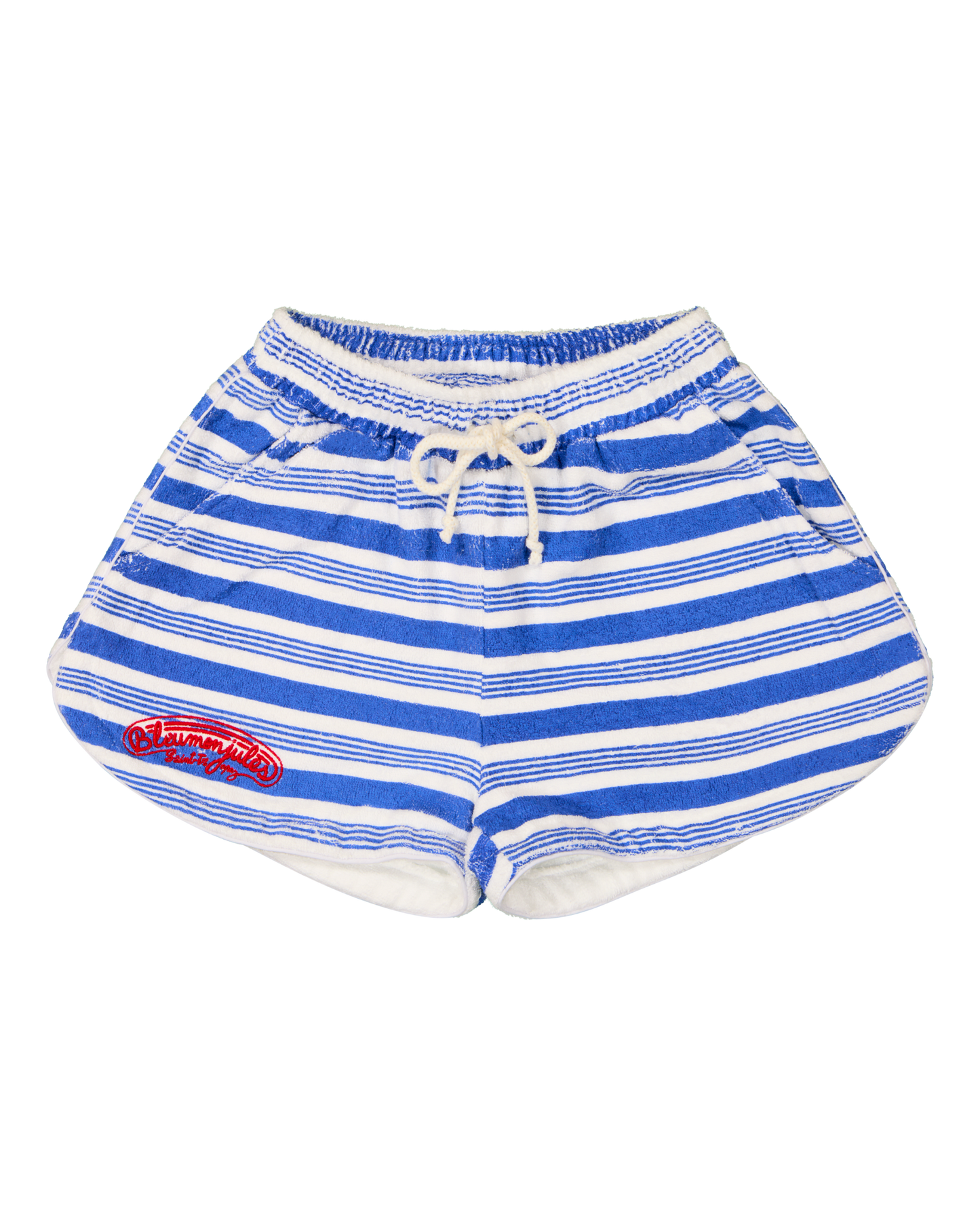 Short éponge rayé bleu et blanc Bleu mon Jules, broderie cursive, vue de face