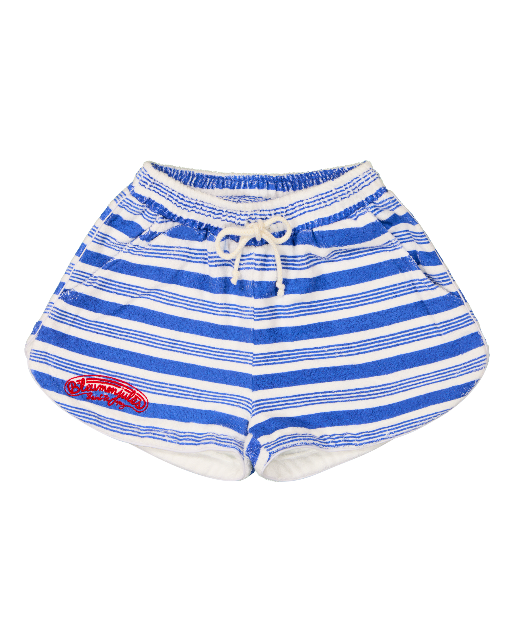 Short éponge rayé bleu et blanc Bleu mon Jules, broderie cursive, vue de face