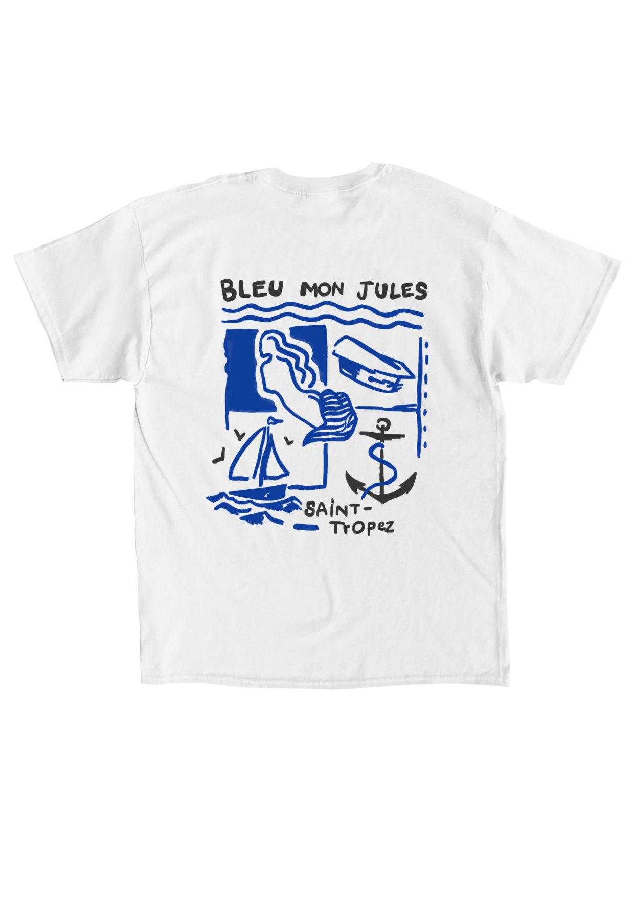 Saint-Tropez Graphic T-Shirt - Blue Square - White