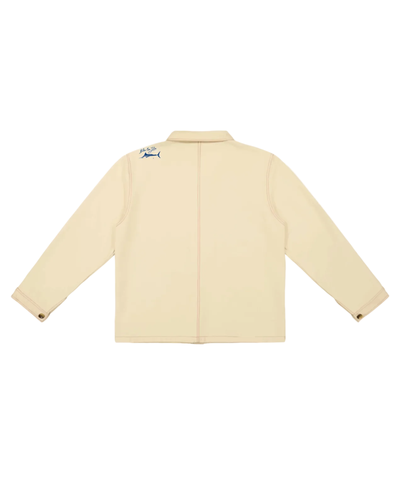 Veste Bleu mon Jules en coton crème, vue de dos, avec surpiqûres et logo signature sur l'épaule
