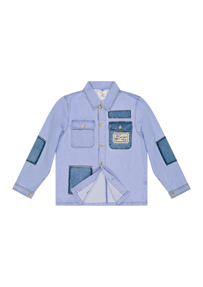 Veste Patch Jeans bleu ciel Bleu Mon Jules avec patchs denim apparents, surpiqûres contrastées et détails authentiques