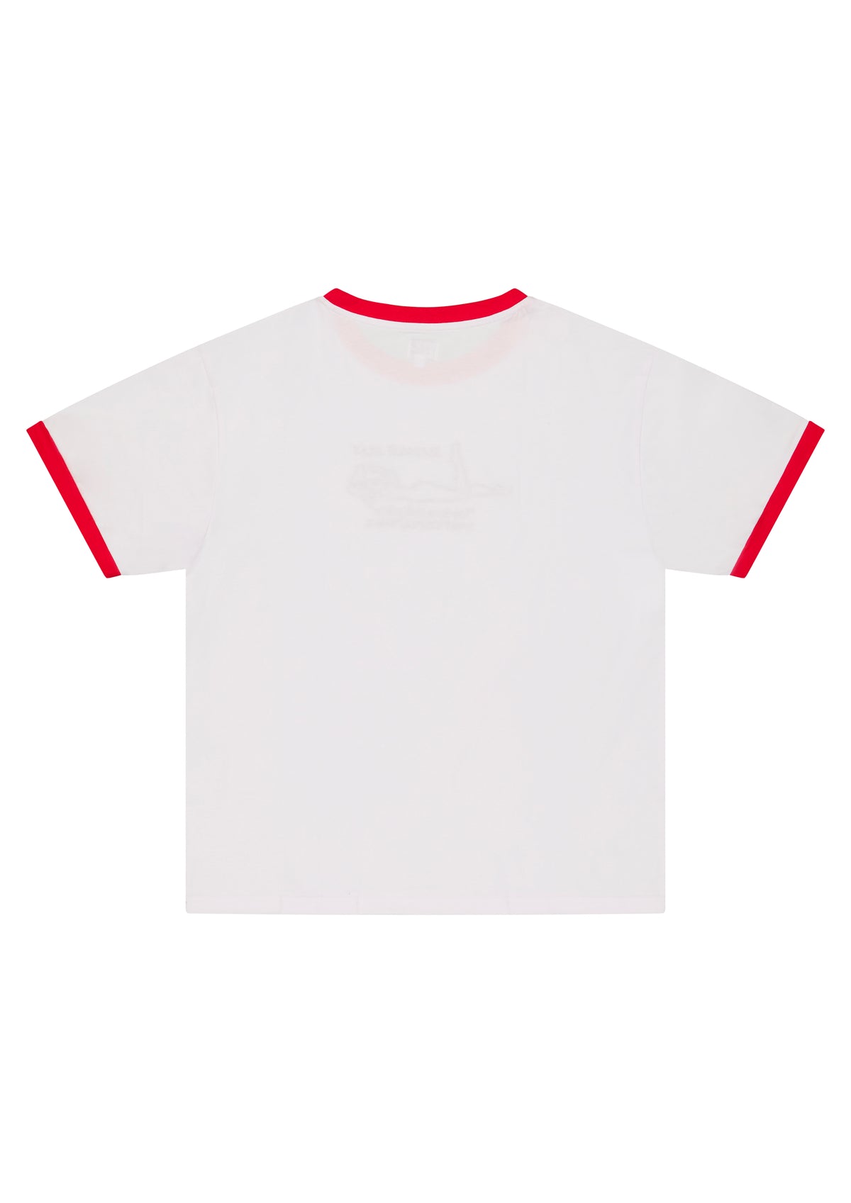 T-shirt Bord Rouge Homme blanc col et manches rouge, coupe ample années 70, esprit Saint-Tropez