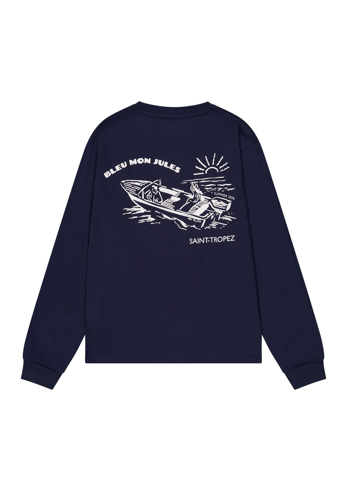 Sweat-shirt bleu marine Bleu mon Jules avec illustration ski nautique Saint-Tropez, coton unisexe été