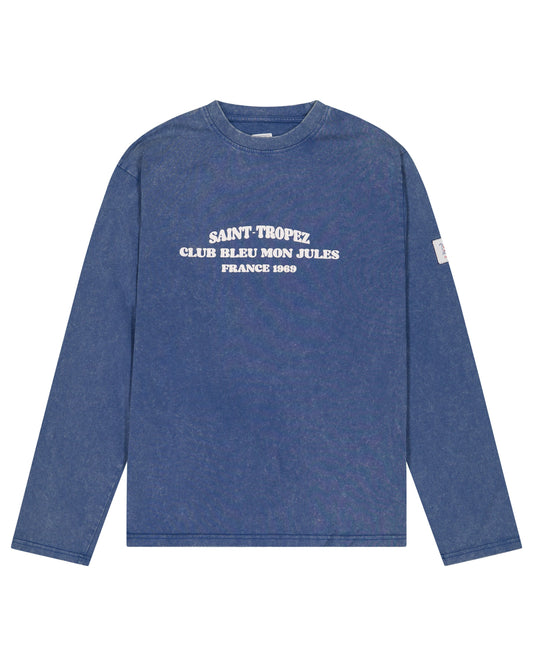 Sweatshirt bleu délavé Saint Tropez Club Bleu Mon Jules France 1989, manches longues col rond