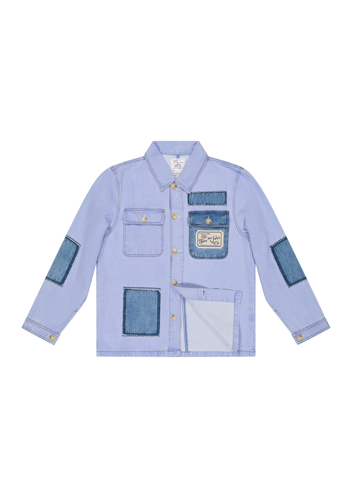 Veste Patch Jeans bleu ciel Bleu Mon Jules avec patchs en denim apparents aux manches et poitrine
