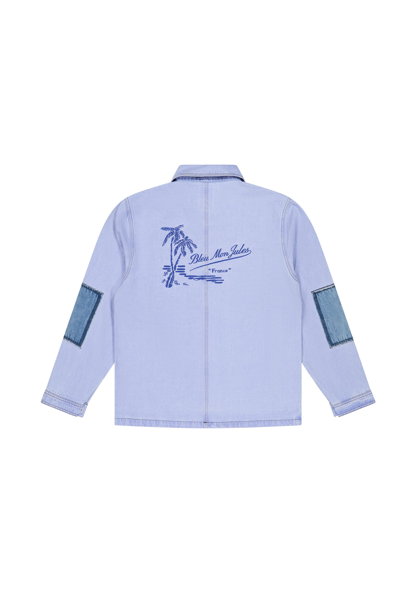 Veste Patch Jeans bleu ciel de Bleu mon Jules avec patchs denim aux manches et poitrine